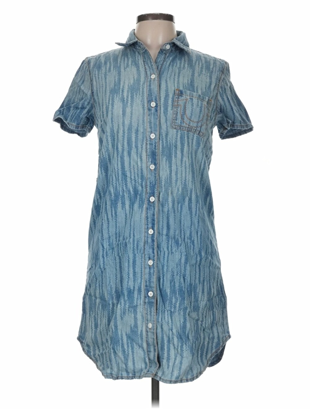 True Religion Southwestern Bleached Denim Shirt Dress Women’s M Tie Dye NO BELT